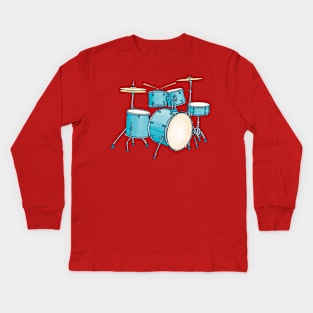 Blue drum kit Kids Long Sleeve T-Shirt